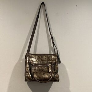 Eric Javits Dark Brown Alligator Skin Handbag or Crossbody Bag with Red Interior